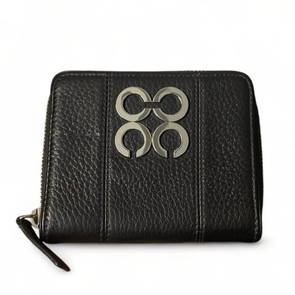 VINTAGE - COACH BLACK METALLIC LEATHER ZIP AROUND WALLET - Picture 1 of 4